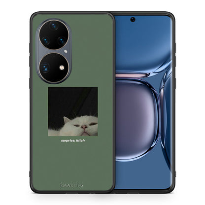 Θήκη Huawei P50 Pro Bitch Surprise από τη Smartfits με σχέδιο στο πίσω μέρος και μαύρο περίβλημα | Huawei P50 Pro Bitch Surprise case with colorful back and black bezels