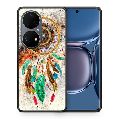 Θήκη Huawei P50 Pro DreamCatcher Boho από τη Smartfits με σχέδιο στο πίσω μέρος και μαύρο περίβλημα | Huawei P50 Pro DreamCatcher Boho case with colorful back and black bezels