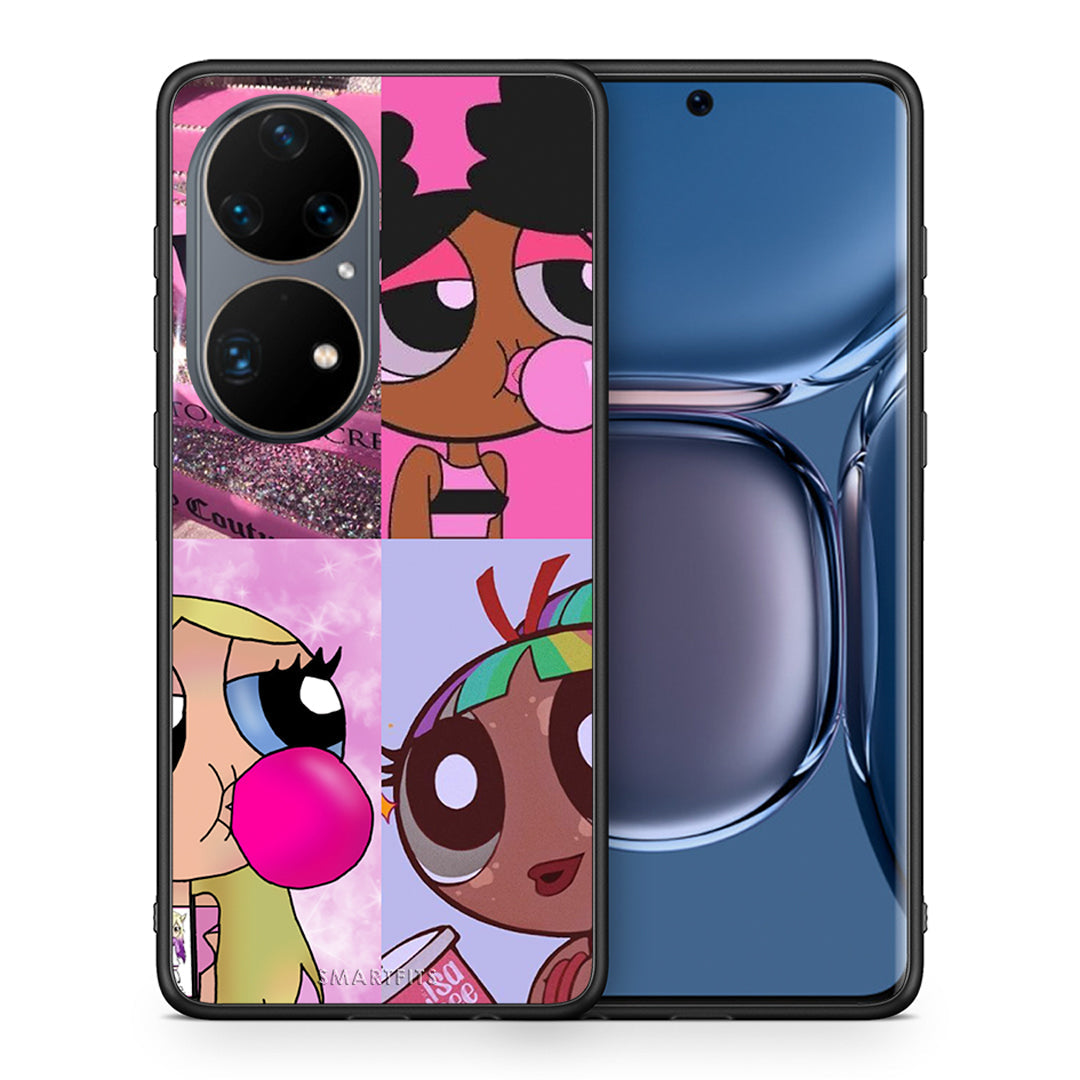 Θήκη Αγίου Βαλεντίνου Huawei P50 Pro Bubble Girls από τη Smartfits με σχέδιο στο πίσω μέρος και μαύρο περίβλημα | Huawei P50 Pro Bubble Girls case with colorful back and black bezels