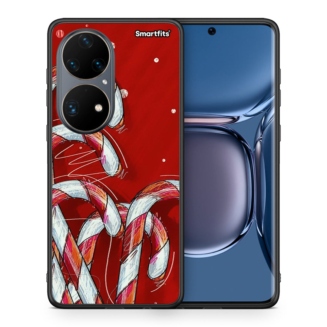 Θήκη Huawei P50 Pro Candy Cane από τη Smartfits με σχέδιο στο πίσω μέρος και μαύρο περίβλημα | Huawei P50 Pro Candy Cane case with colorful back and black bezels