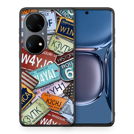 Θήκη Huawei P50 Pro Car Plates από τη Smartfits με σχέδιο στο πίσω μέρος και μαύρο περίβλημα | Huawei P50 Pro Car Plates case with colorful back and black bezels