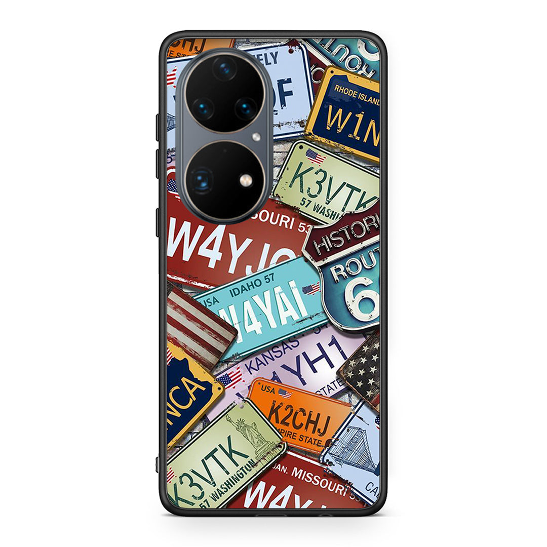 Huawei P50 Pro Car Plates θήκη από τη Smartfits με σχέδιο στο πίσω μέρος και μαύρο περίβλημα | Smartphone case with colorful back and black bezels by Smartfits