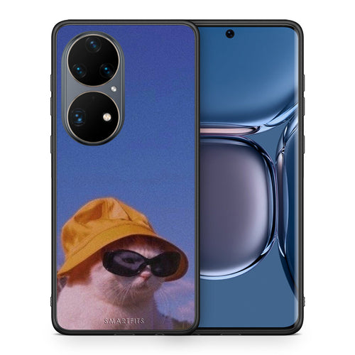 Θήκη Huawei P50 Pro Cat Diva από τη Smartfits με σχέδιο στο πίσω μέρος και μαύρο περίβλημα | Huawei P50 Pro Cat Diva case with colorful back and black bezels