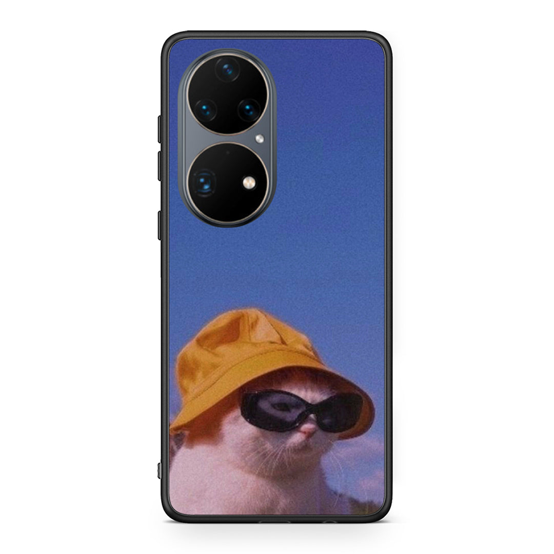 Huawei P50 Pro Cat Diva θήκη από τη Smartfits με σχέδιο στο πίσω μέρος και μαύρο περίβλημα | Smartphone case with colorful back and black bezels by Smartfits