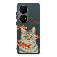 Thumbnail for Huawei P50 Pro Cat Goldfish θήκη από τη Smartfits με σχέδιο στο πίσω μέρος και μαύρο περίβλημα | Smartphone case with colorful back and black bezels by Smartfits
