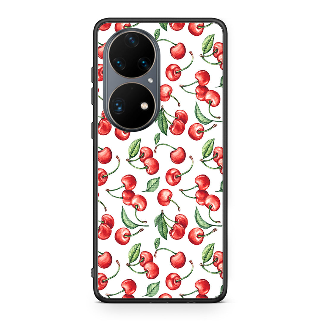 Huawei P50 Pro Cherry Summer θήκη από τη Smartfits με σχέδιο στο πίσω μέρος και μαύρο περίβλημα | Smartphone case with colorful back and black bezels by Smartfits