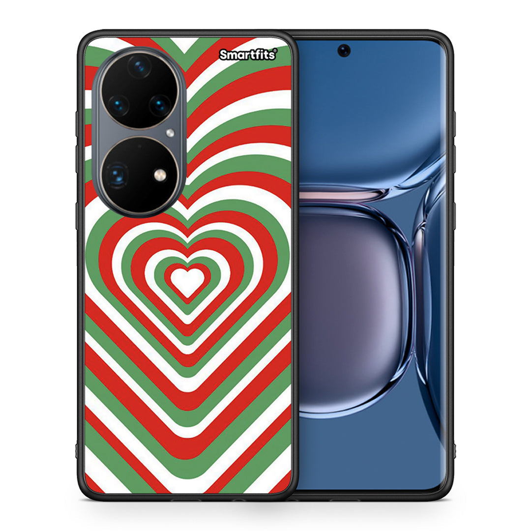 Θήκη Huawei P50 Pro Christmas Hearts από τη Smartfits με σχέδιο στο πίσω μέρος και μαύρο περίβλημα | Huawei P50 Pro Christmas Hearts case with colorful back and black bezels