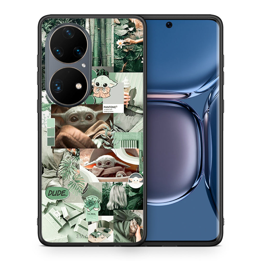 Θήκη Αγίου Βαλεντίνου Huawei P50 Pro Collage Dude από τη Smartfits με σχέδιο στο πίσω μέρος και μαύρο περίβλημα | Huawei P50 Pro Collage Dude case with colorful back and black bezels