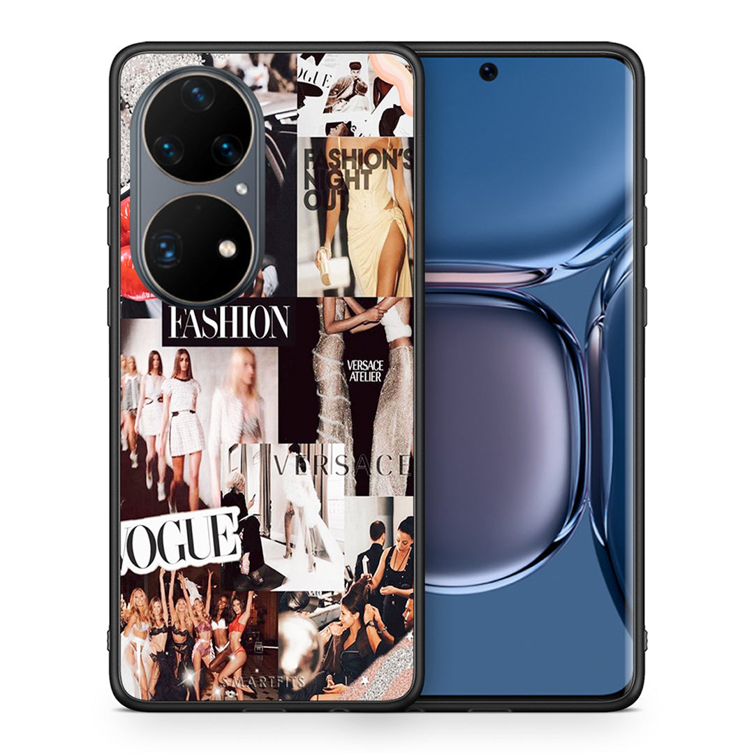 Θήκη Αγίου Βαλεντίνου Huawei P50 Pro Collage Fashion από τη Smartfits με σχέδιο στο πίσω μέρος και μαύρο περίβλημα | Huawei P50 Pro Collage Fashion case with colorful back and black bezels