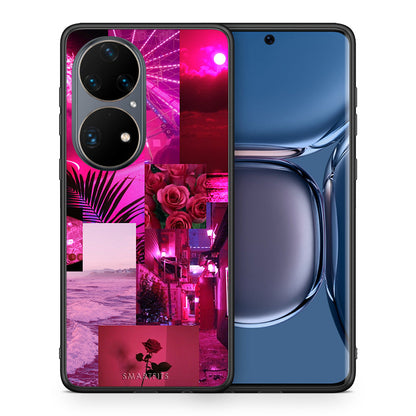 Θήκη Αγίου Βαλεντίνου Huawei P50 Pro Collage Red Roses από τη Smartfits με σχέδιο στο πίσω μέρος και μαύρο περίβλημα | Huawei P50 Pro Collage Red Roses case with colorful back and black bezels