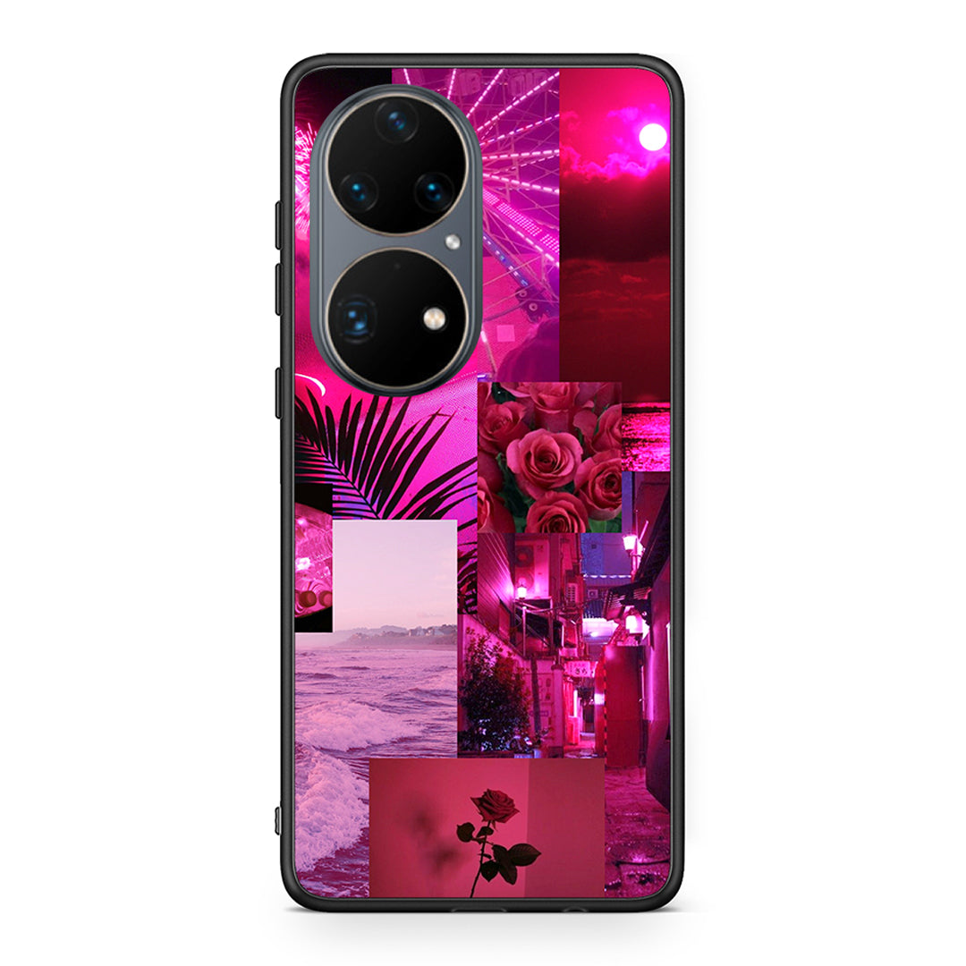 Huawei P50 Pro Collage Red Roses Θήκη Αγίου Βαλεντίνου από τη Smartfits με σχέδιο στο πίσω μέρος και μαύρο περίβλημα | Smartphone case with colorful back and black bezels by Smartfits