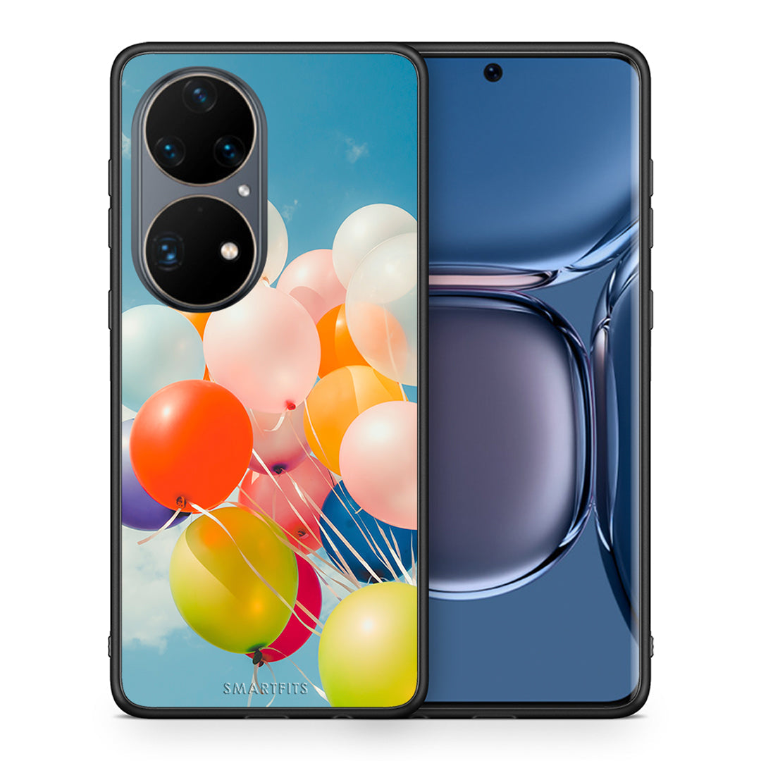 Θήκη Huawei P50 Pro Colorful Balloons από τη Smartfits με σχέδιο στο πίσω μέρος και μαύρο περίβλημα | Huawei P50 Pro Colorful Balloons case with colorful back and black bezels