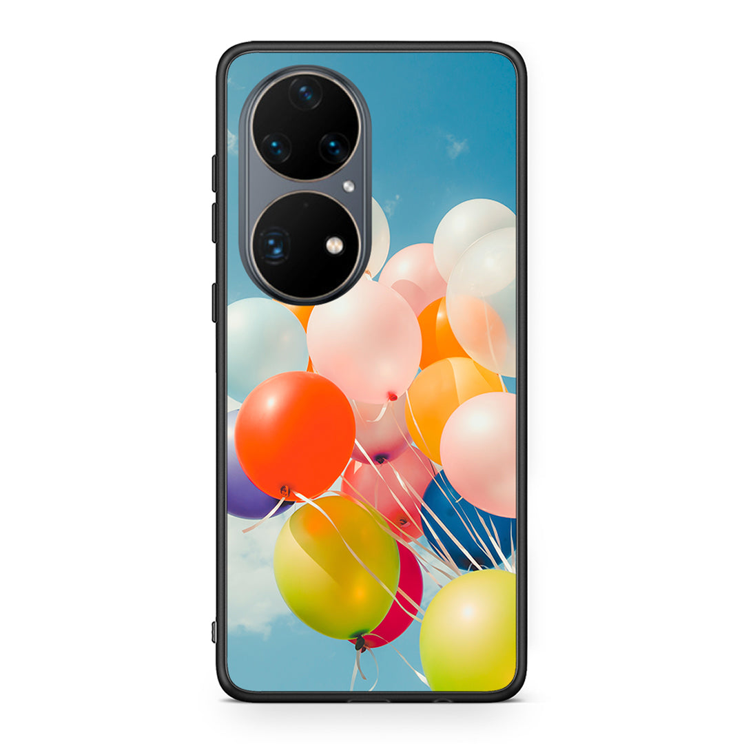 Huawei P50 Pro Colorful Balloons θήκη από τη Smartfits με σχέδιο στο πίσω μέρος και μαύρο περίβλημα | Smartphone case with colorful back and black bezels by Smartfits
