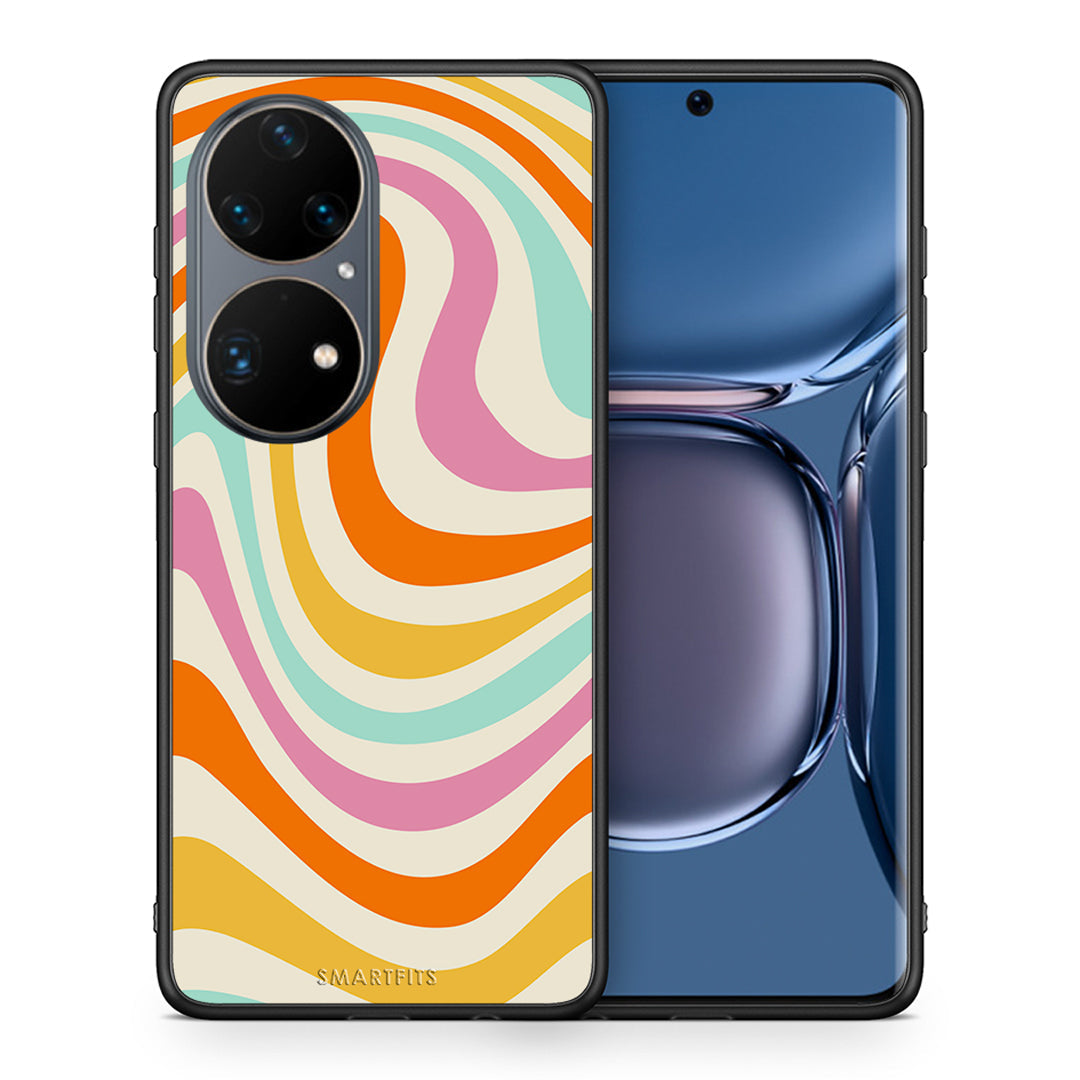 Θήκη Huawei P50 Pro Colourful Waves από τη Smartfits με σχέδιο στο πίσω μέρος και μαύρο περίβλημα | Huawei P50 Pro Colourful Waves case with colorful back and black bezels