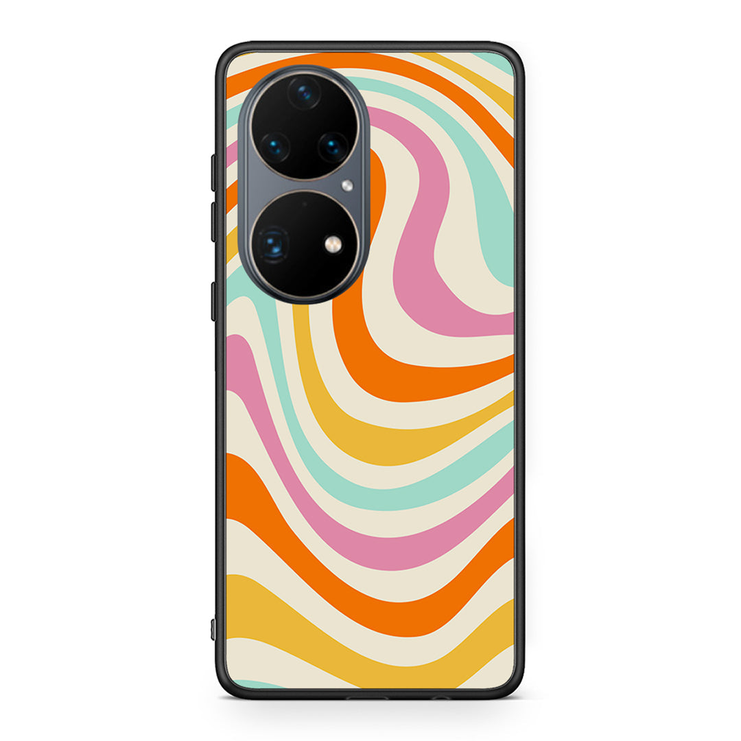 Huawei P50 Pro Colourful Waves θήκη από τη Smartfits με σχέδιο στο πίσω μέρος και μαύρο περίβλημα | Smartphone case with colorful back and black bezels by Smartfits