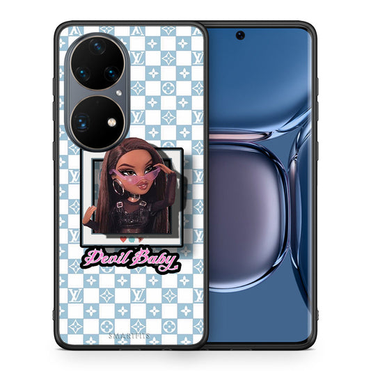 Θήκη Αγίου Βαλεντίνου Huawei P50 Pro Devil Baby από τη Smartfits με σχέδιο στο πίσω μέρος και μαύρο περίβλημα | Huawei P50 Pro Devil Baby case with colorful back and black bezels