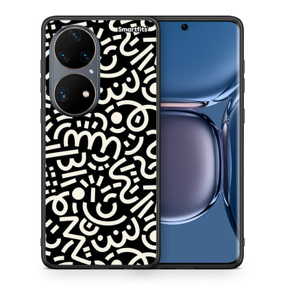 Θήκη Huawei P50 Pro Doodle Art από τη Smartfits με σχέδιο στο πίσω μέρος και μαύρο περίβλημα | Huawei P50 Pro Doodle Art case with colorful back and black bezels