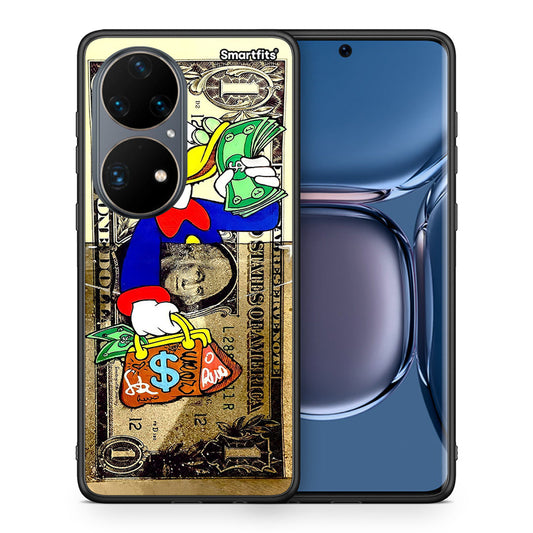 Θήκη Huawei P50 Pro Duck Money από τη Smartfits με σχέδιο στο πίσω μέρος και μαύρο περίβλημα | Huawei P50 Pro Duck Money case with colorful back and black bezels