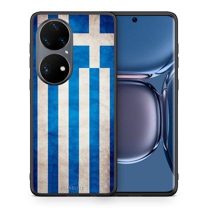 Θήκη Huawei P50 Pro Greek Flag από τη Smartfits με σχέδιο στο πίσω μέρος και μαύρο περίβλημα | Huawei P50 Pro Greek Flag case with colorful back and black bezels