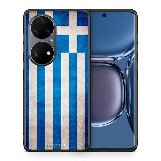 Θήκη Huawei P50 Pro Greek Flag από τη Smartfits με σχέδιο στο πίσω μέρος και μαύρο περίβλημα | Huawei P50 Pro Greek Flag case with colorful back and black bezels