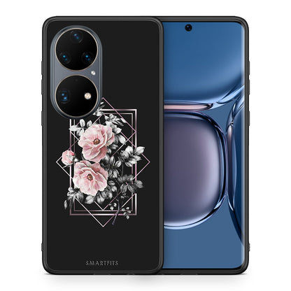 Θήκη Huawei P50 Pro Frame Flower από τη Smartfits με σχέδιο στο πίσω μέρος και μαύρο περίβλημα | Huawei P50 Pro Frame Flower case with colorful back and black bezels