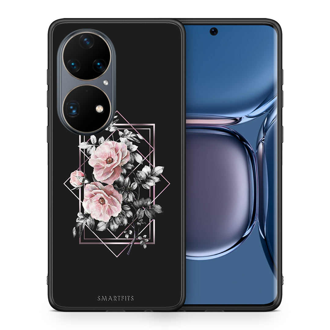 Θήκη Huawei P50 Pro Frame Flower από τη Smartfits με σχέδιο στο πίσω μέρος και μαύρο περίβλημα | Huawei P50 Pro Frame Flower case with colorful back and black bezels