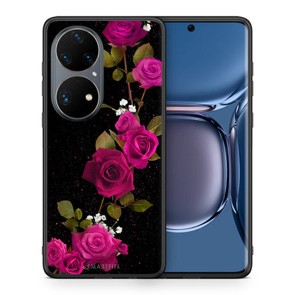 Θήκη Huawei P50 Pro Red Roses Flower από τη Smartfits με σχέδιο στο πίσω μέρος και μαύρο περίβλημα | Huawei P50 Pro Red Roses Flower case with colorful back and black bezels