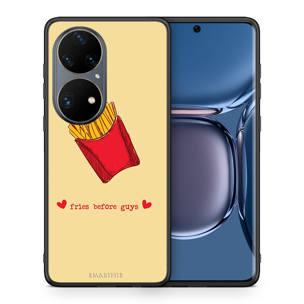 Θήκη Αγίου Βαλεντίνου Huawei P50 Pro Fries Before Guys από τη Smartfits με σχέδιο στο πίσω μέρος και μαύρο περίβλημα | Huawei P50 Pro Fries Before Guys case with colorful back and black bezels