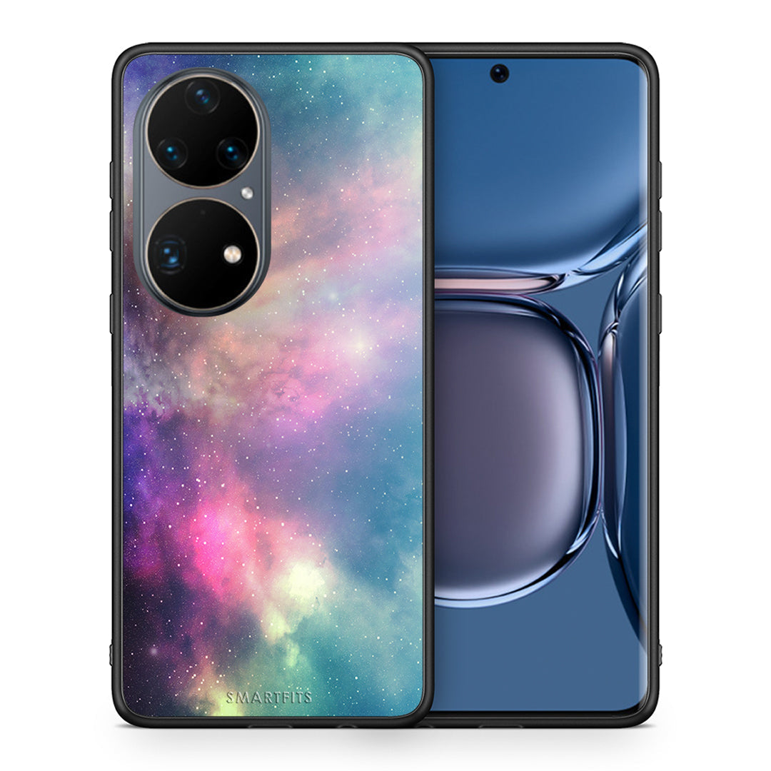 Θήκη Huawei P50 Pro Rainbow Galaxy από τη Smartfits με σχέδιο στο πίσω μέρος και μαύρο περίβλημα | Huawei P50 Pro Rainbow Galaxy case with colorful back and black bezels