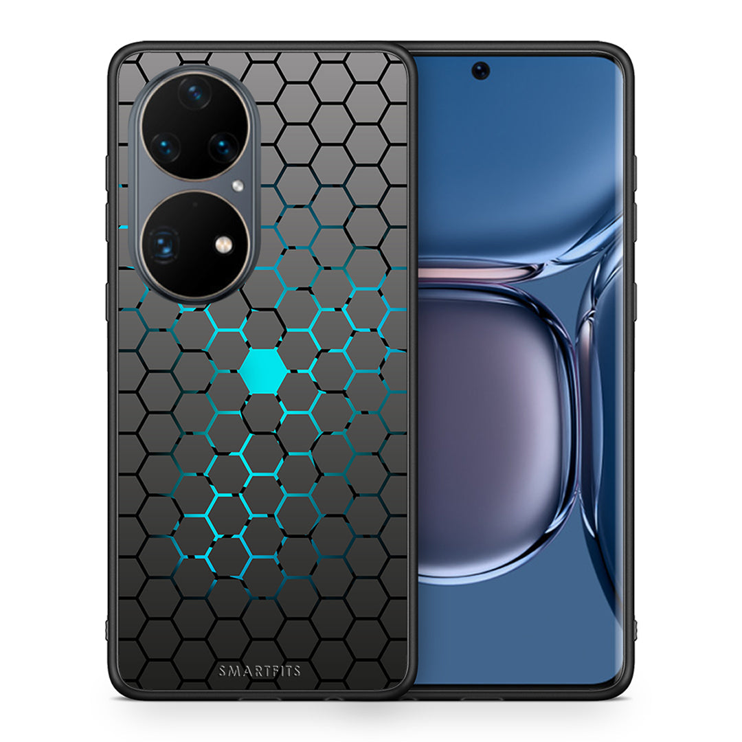 Θήκη Huawei P50 Pro Hexagonal Geometric από τη Smartfits με σχέδιο στο πίσω μέρος και μαύρο περίβλημα | Huawei P50 Pro Hexagonal Geometric case with colorful back and black bezels