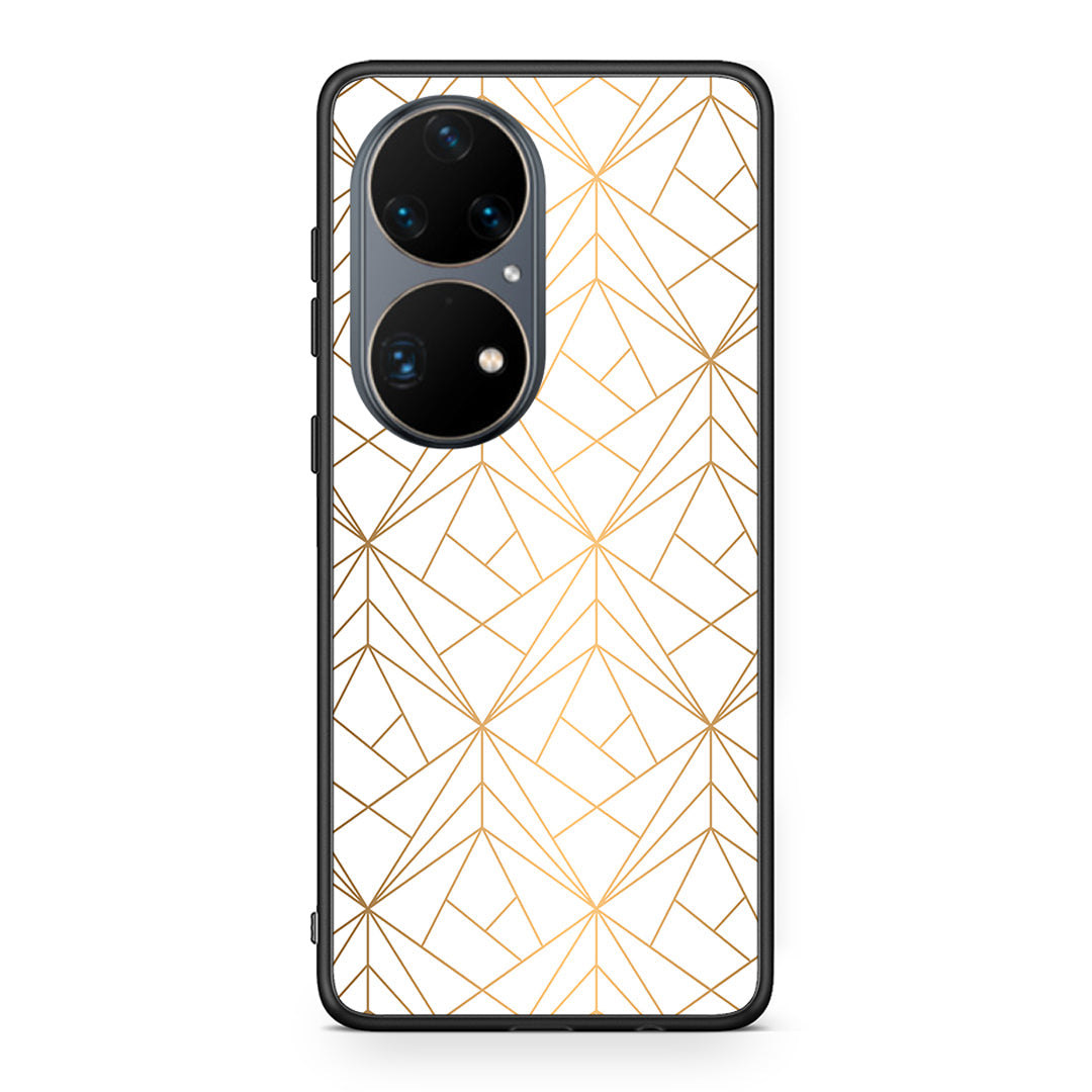 111 - Huawei P50 Pro Luxury White Geometric case, cover, bumper