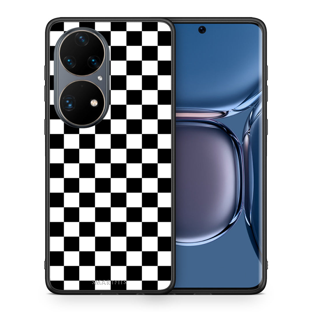 Θήκη Huawei P50 Pro Squares Geometric από τη Smartfits με σχέδιο στο πίσω μέρος και μαύρο περίβλημα | Huawei P50 Pro Squares Geometric case with colorful back and black bezels