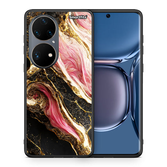 Θήκη Huawei P50 Pro Glamorous Pink Marble από τη Smartfits με σχέδιο στο πίσω μέρος και μαύρο περίβλημα | Huawei P50 Pro Glamorous Pink Marble case with colorful back and black bezels