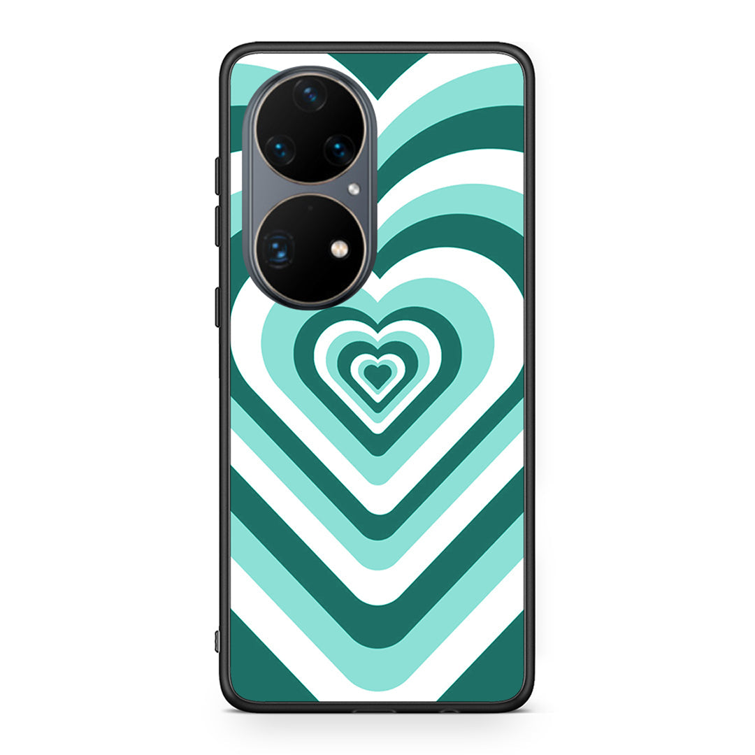 Huawei P50 Pro Green Hearts θήκη από τη Smartfits με σχέδιο στο πίσω μέρος και μαύρο περίβλημα | Smartphone case with colorful back and black bezels by Smartfits