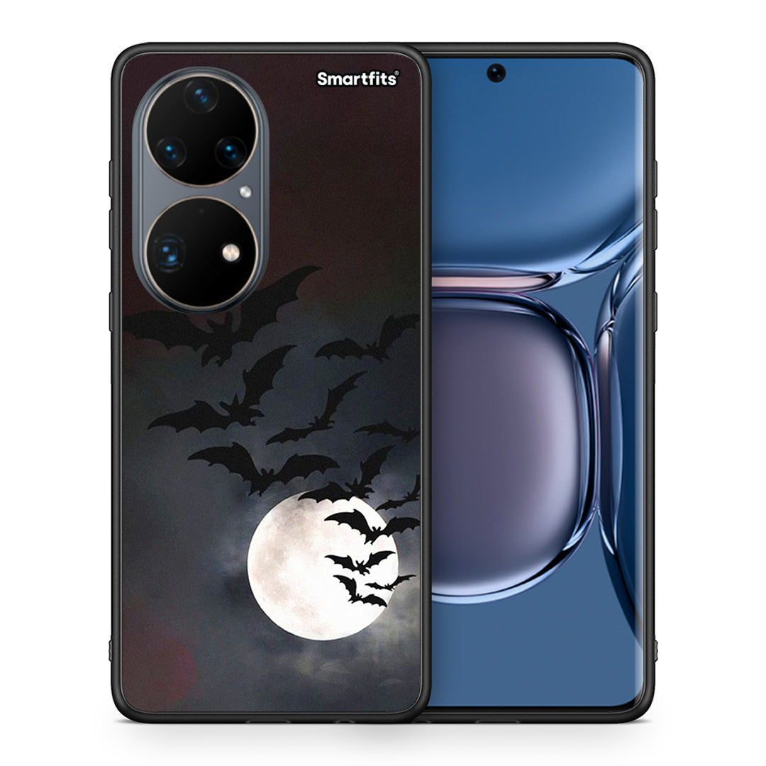 Θήκη Huawei P50 Pro Halloween Bat Night από τη Smartfits με σχέδιο στο πίσω μέρος και μαύρο περίβλημα | Huawei P50 Pro Halloween Bat Night case with colorful back and black bezels
