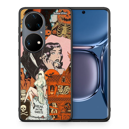 Θήκη Huawei P50 Pro Halloween Collage από τη Smartfits με σχέδιο στο πίσω μέρος και μαύρο περίβλημα | Huawei P50 Pro Halloween Collage case with colorful back and black bezels