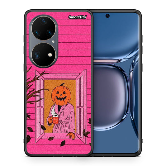 Θήκη Huawei P50 Pro Halloween Pumpkin Lady από τη Smartfits με σχέδιο στο πίσω μέρος και μαύρο περίβλημα | Huawei P50 Pro Halloween Pumpkin Lady case with colorful back and black bezels