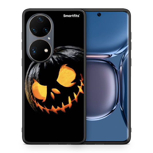 Θήκη Huawei P50 Pro Halloween Scary Pumpkin από τη Smartfits με σχέδιο στο πίσω μέρος και μαύρο περίβλημα | Huawei P50 Pro Halloween Scary Pumpkin case with colorful back and black bezels
