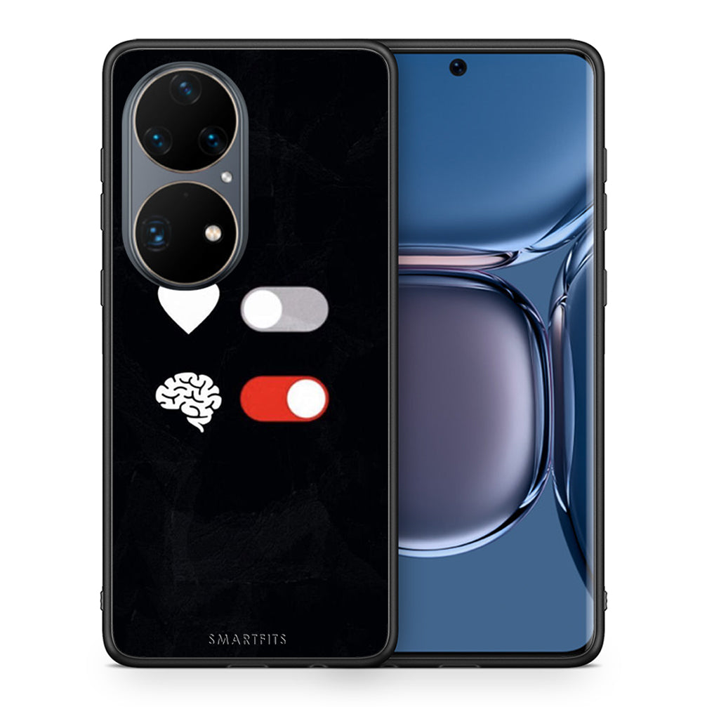 Θήκη Αγίου Βαλεντίνου Huawei P50 Pro Heart Vs Brain από τη Smartfits με σχέδιο στο πίσω μέρος και μαύρο περίβλημα | Huawei P50 Pro Heart Vs Brain case with colorful back and black bezels