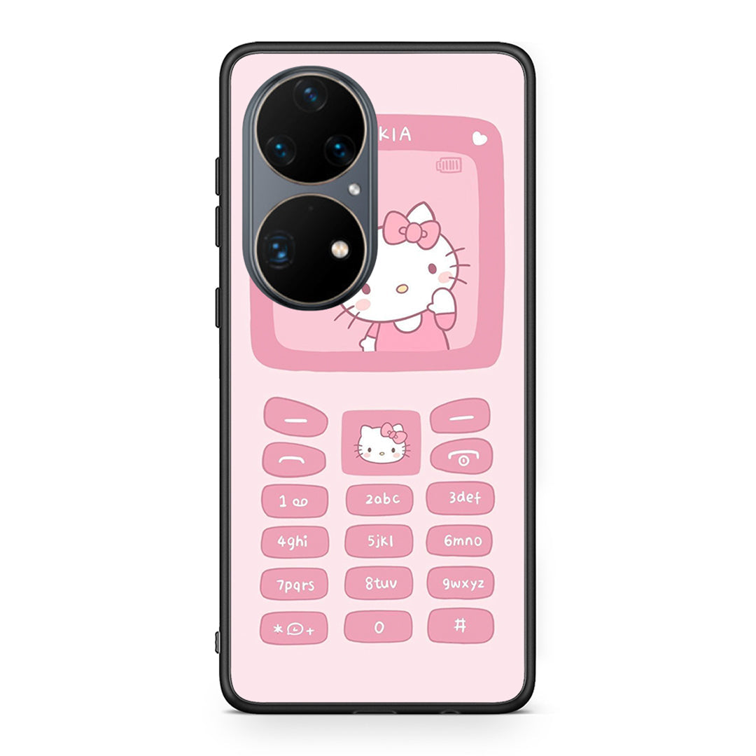 Huawei P50 Pro Hello Kitten Θήκη Αγίου Βαλεντίνου από τη Smartfits με σχέδιο στο πίσω μέρος και μαύρο περίβλημα | Smartphone case with colorful back and black bezels by Smartfits