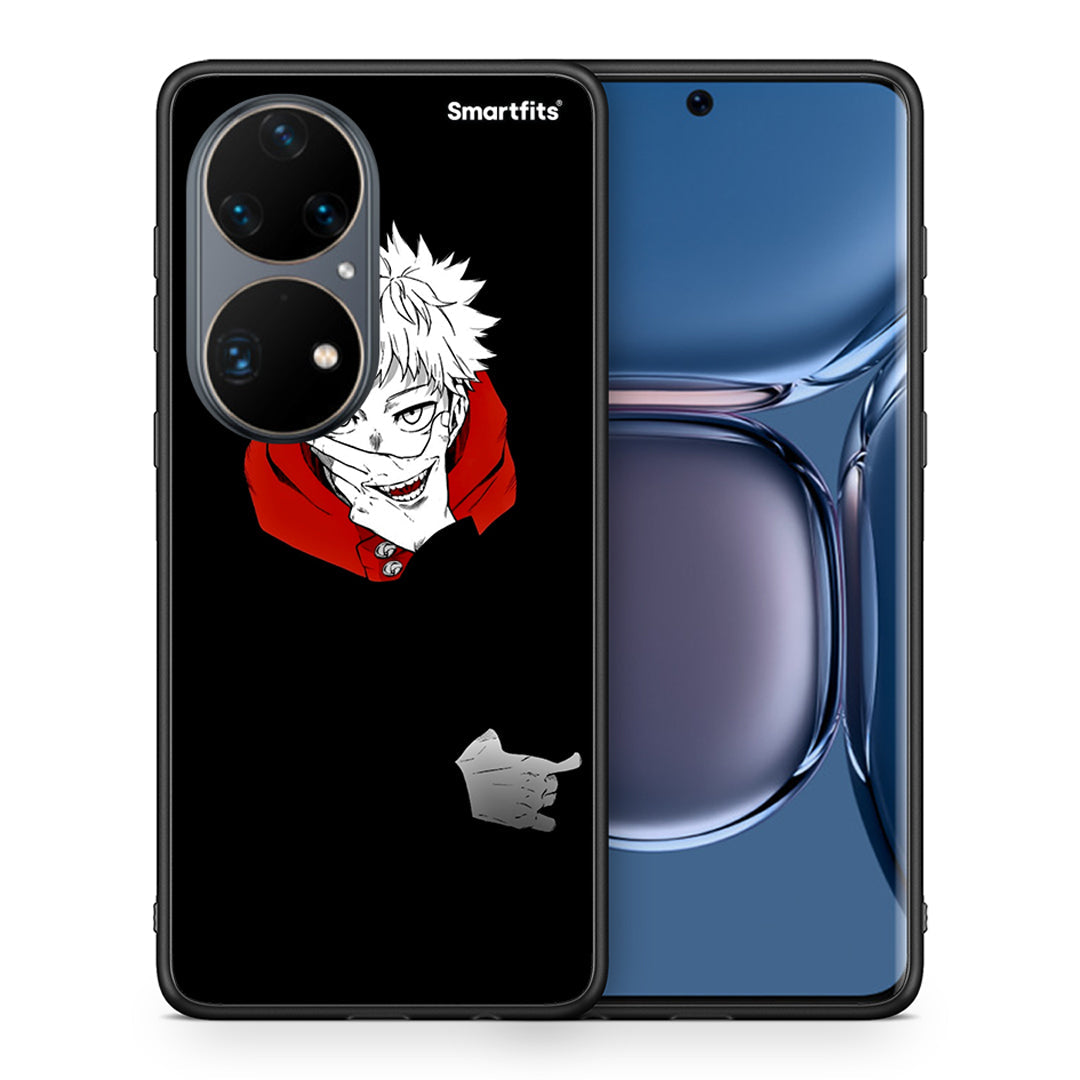 Θήκη Huawei P50 Pro Itadori Anime από τη Smartfits με σχέδιο στο πίσω μέρος και μαύρο περίβλημα | Huawei P50 Pro Itadori Anime case with colorful back and black bezels