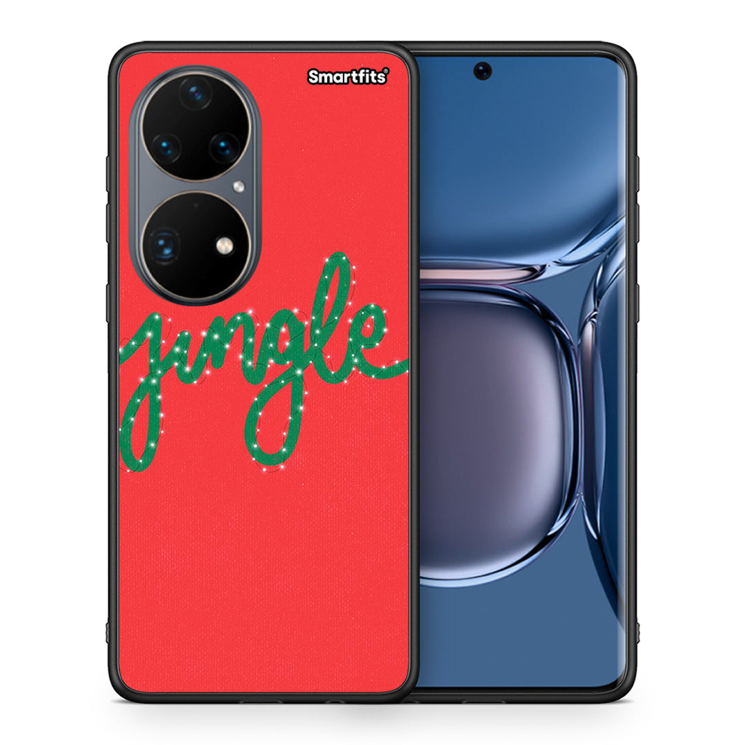 Θήκη Huawei P50 Pro Jingle Xmas από τη Smartfits με σχέδιο στο πίσω μέρος και μαύρο περίβλημα | Huawei P50 Pro Jingle Xmas case with colorful back and black bezels