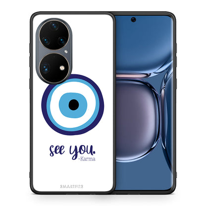 Θήκη Huawei P50 Pro Karma Says από τη Smartfits με σχέδιο στο πίσω μέρος και μαύρο περίβλημα | Huawei P50 Pro Karma Says case with colorful back and black bezels