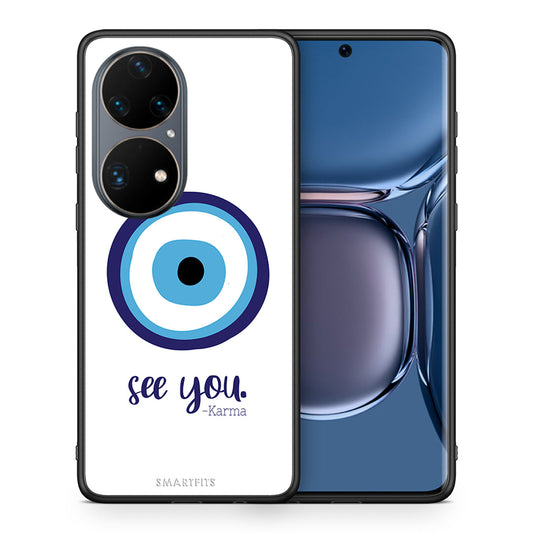 Θήκη Huawei P50 Pro Karma Says από τη Smartfits με σχέδιο στο πίσω μέρος και μαύρο περίβλημα | Huawei P50 Pro Karma Says case with colorful back and black bezels