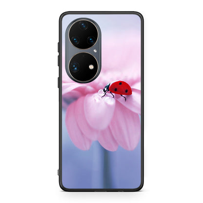 Huawei P50 Pro Ladybug Flower θήκη από τη Smartfits με σχέδιο στο πίσω μέρος και μαύρο περίβλημα | Smartphone case with colorful back and black bezels by Smartfits