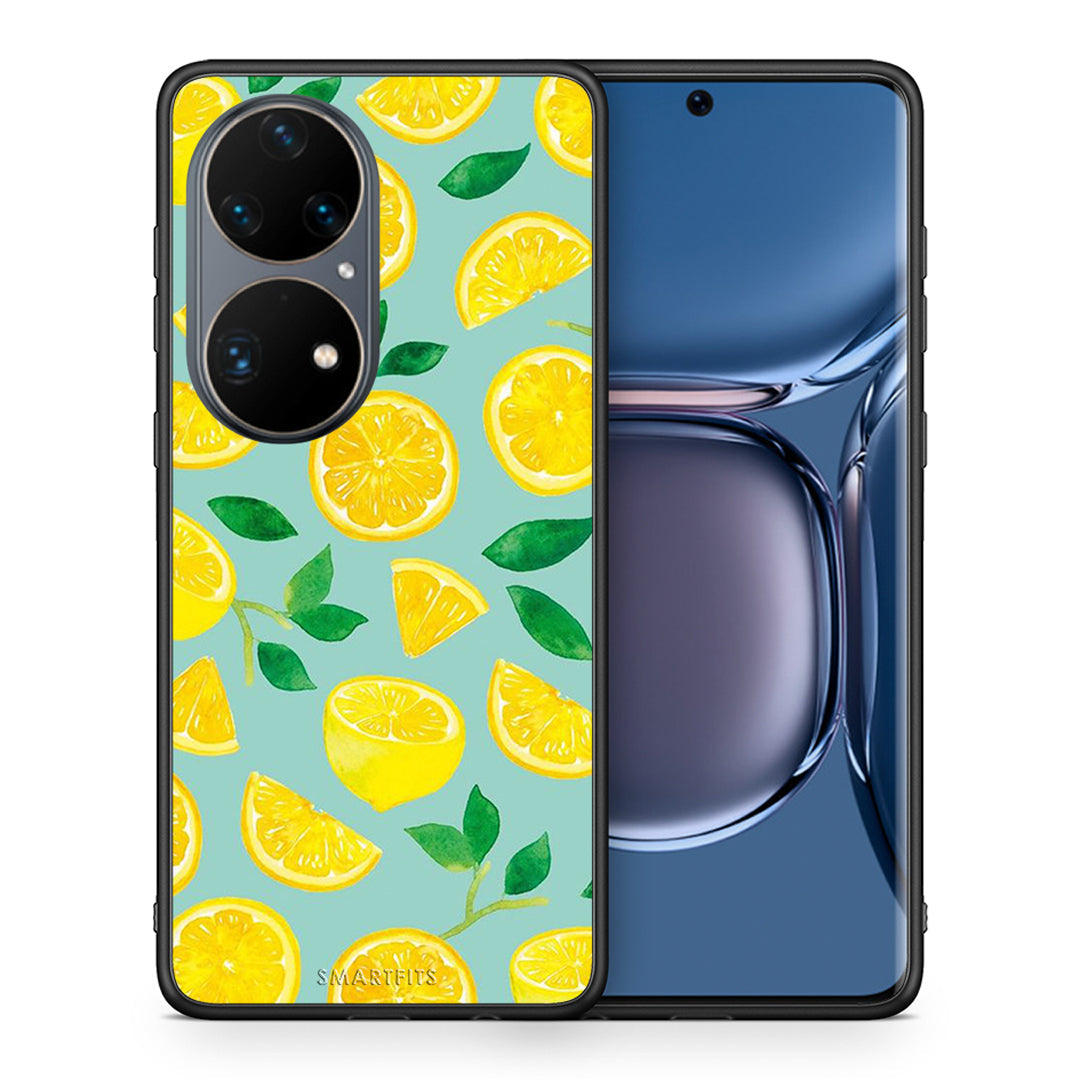 Θήκη Huawei P50 Pro Lemons από τη Smartfits με σχέδιο στο πίσω μέρος και μαύρο περίβλημα | Huawei P50 Pro Lemons case with colorful back and black bezels