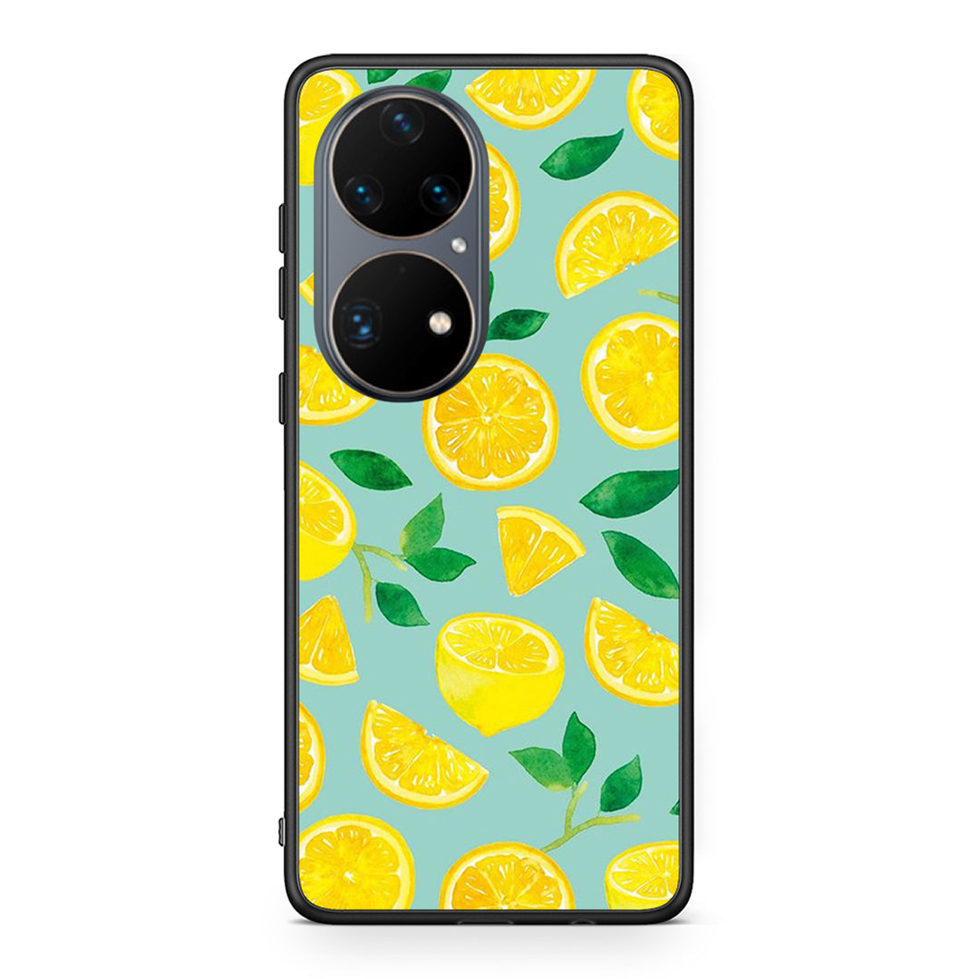 Huawei P50 Pro Lemons θήκη από τη Smartfits με σχέδιο στο πίσω μέρος και μαύρο περίβλημα | Smartphone case with colorful back and black bezels by Smartfits