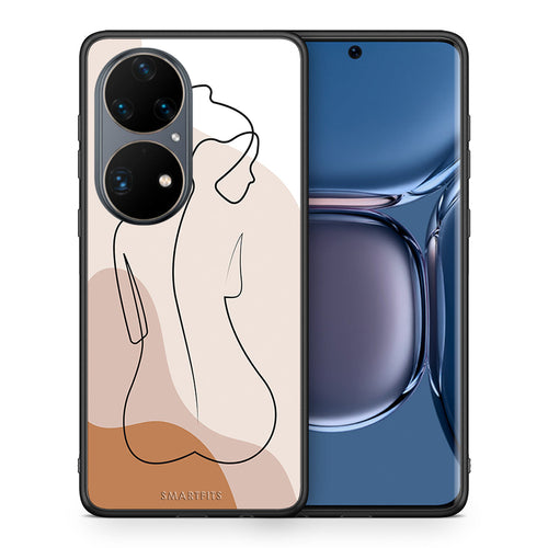 Θήκη Huawei P50 Pro LineArt Woman από τη Smartfits με σχέδιο στο πίσω μέρος και μαύρο περίβλημα | Huawei P50 Pro LineArt Woman case with colorful back and black bezels