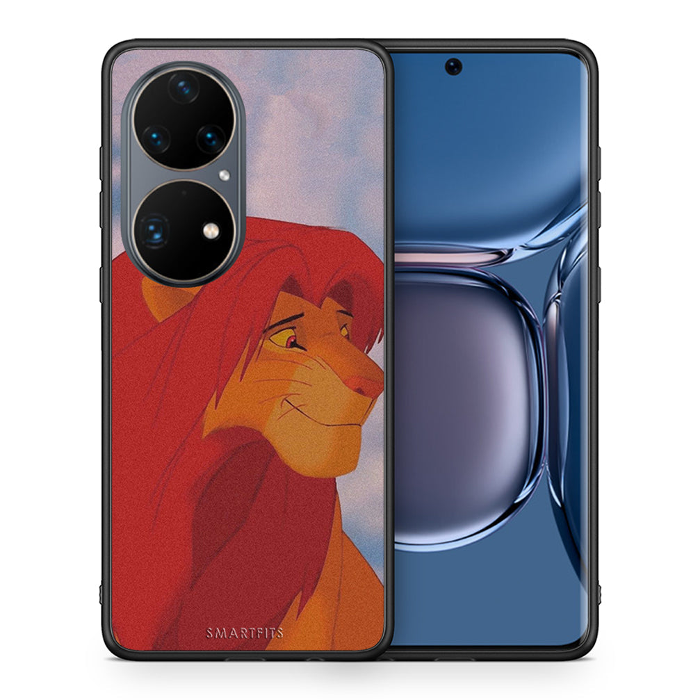 Θήκη Αγίου Βαλεντίνου Huawei P50 Pro Lion Love 1 από τη Smartfits με σχέδιο στο πίσω μέρος και μαύρο περίβλημα | Huawei P50 Pro Lion Love 1 case with colorful back and black bezels