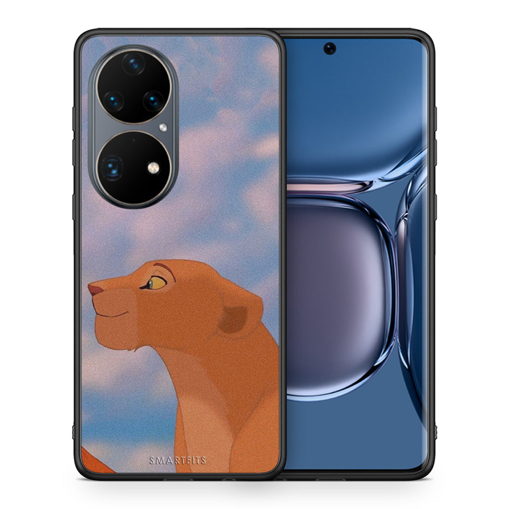 Θήκη Αγίου Βαλεντίνου Huawei P50 Pro Lion Love 2 από τη Smartfits με σχέδιο στο πίσω μέρος και μαύρο περίβλημα | Huawei P50 Pro Lion Love 2 case with colorful back and black bezels